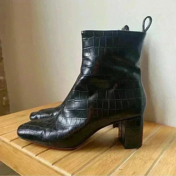 Black Croc Embossed Vegan Leather Heeled Booties - H&M - Size 6.5 - Picture 1 of 8